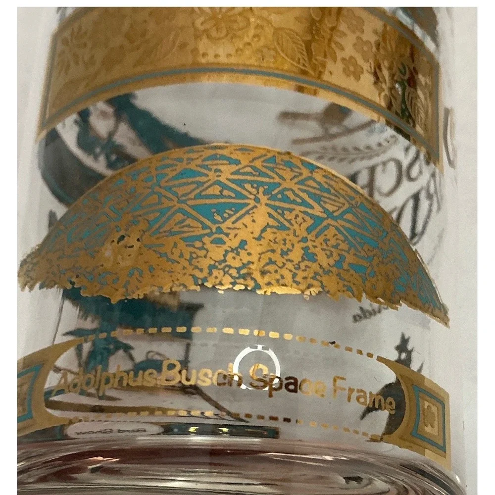 Vintage Souvenir Highball Glasses Busch & Bellingrath Gardens Gold Teal